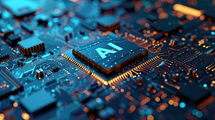 Detailed Close-up of an AI Chip on a Circuit Board - obrazy, fototapety, plakaty
