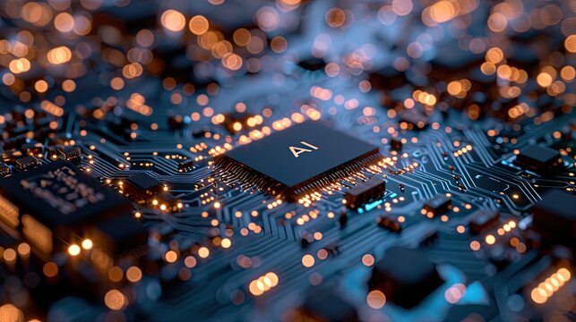 Detailed Close-up of an AI Chip on a Circuit Board