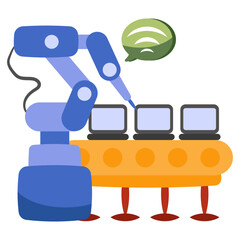 An icon design of laptop production line

