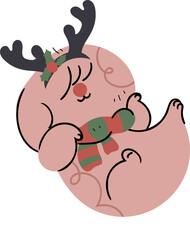 Cute dog with reindeer headband and scarf element vector