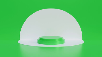 Display stand background. Cosmetic stand podium on colored background. Green background stand.