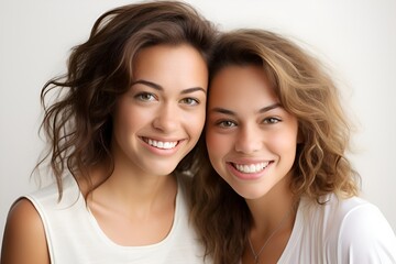 Two beautiful women mother and daughter together on a white background generated AI