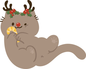 Cute cat with reindeer headband illustration vector