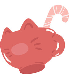 Cute cat glass shape with candy cane illustration vector