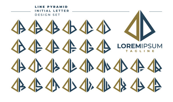 Set of geometric pyramid letter O OO logo, number 0 00 design