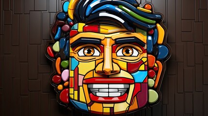The man's face is assembled from a set of bright details