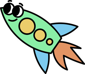 Groovy rocket character illustration