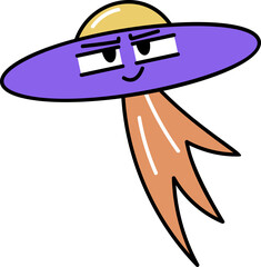 Groovy spaceship character illustration