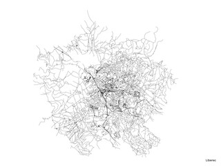 Liberec city map with roads and streets, Czech Republic. Vector outline illustration.