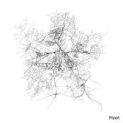 Naklejka premium Pilsen city map with roads and streets, Czech Republic. Vector outline illustration.