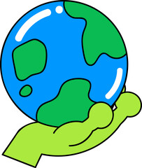 Groovy world with hand illustration