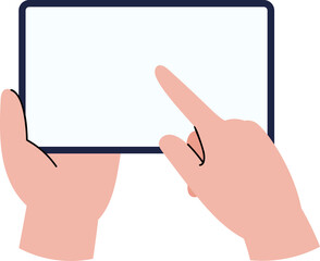 Hand gesture holding tablet and finger pointing at screen illustration
