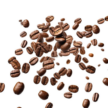  Flying coffee beans on transparent background