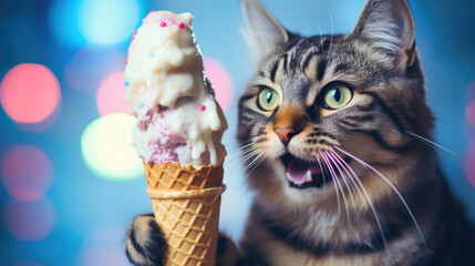 Entertaining cat indulges in dessert, amusing furry friend