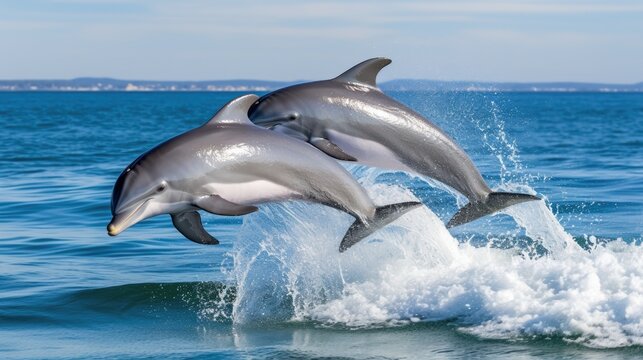 A playful dolphin pod in the ocean
