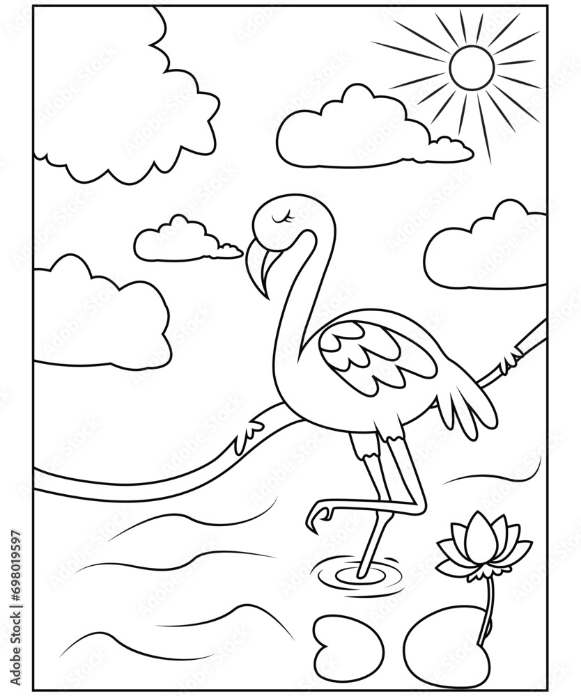 Wall mural flamingo coloring page for kids