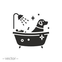 pet bathe or care icon, washing dogs, animal bathtub, flat symbol on white background - vector illustration
