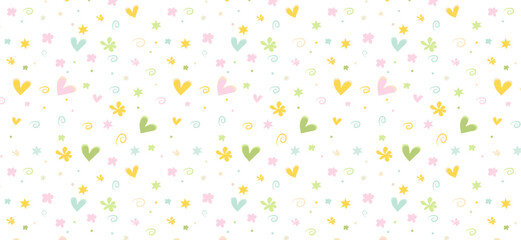 A pattern composed of hearts and cute shapes  on a light background. Simple pattern design template. - obrazy, fototapety, plakaty