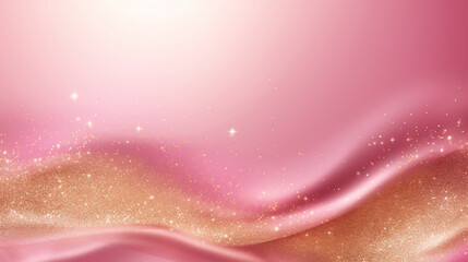 Abstract pink fabric background with a golden glittery texture, conveying a sense of celebration and luxury.