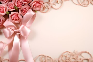 Soft Pink Roses and Ribbons Valentine's Day Border