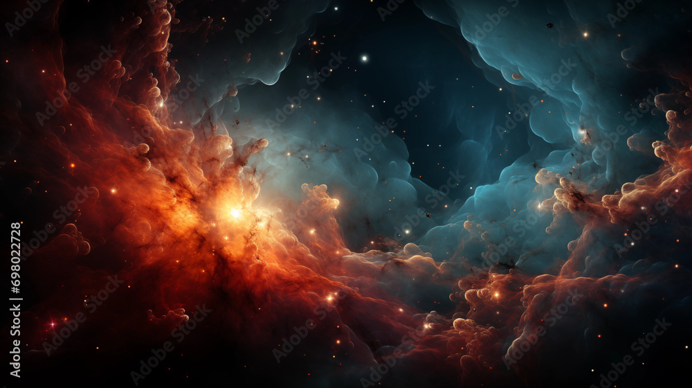 Wall mural ai generated illustration of a celestial night sky with stars illuminated by wispy clouds