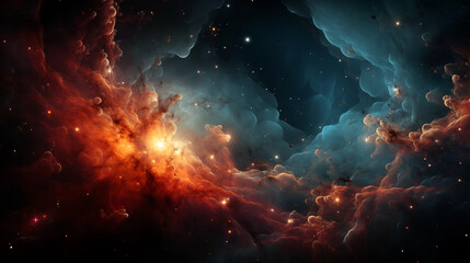 Obraz na płótnie Canvas AI generated illustration of a celestial night sky with stars illuminated by wispy clouds