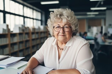 fat elderly woman in the office