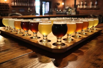 Exploring a range of craft beer options: pale, dark, wheat, stout, and ale - obrazy, fototapety, plakaty