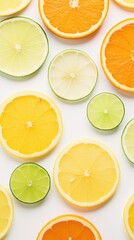 Obraz premium A white table topped with slices of oranges and limes