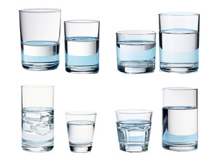 glasses of different sizes of water on a white background