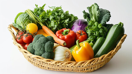 World Vegan Day. Fresh vegetables placed in a bamboo basket, organic food.
