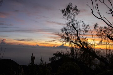 the beauty of the sunrise from the top of the mountain is like a hidden paradise behind the jungle.