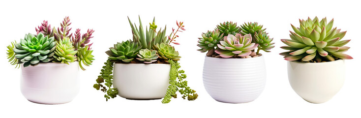 Set of PNG images Easy-Care Succulents in Chic White Pots, Perfect for Busy Lifestyles