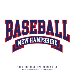 Baseball New Hampshire typography design vector. Editable college t-shirt design printable text effect vector	