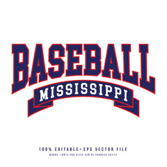 Fototapeta na wymiar Baseball Mississippi typography design vector. Editable college t-shirt design printable text effect vector 