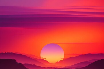 A digital painting depicting a sunset