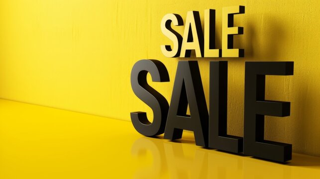 Large black Sale sign on the yellow background. Eye catchy advertising