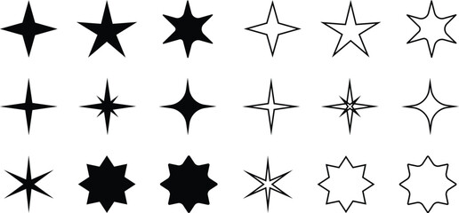Stars black collection, Modern Star Shape Vector Icons Set - obrazy, fototapety, plakaty