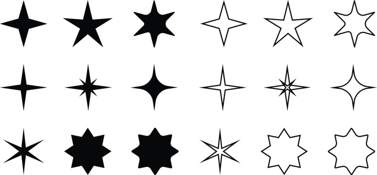 Stars black collection, Modern Star Shape Vector Icons Set