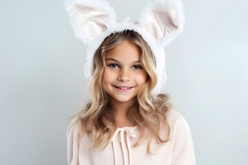 child girl with rabbit ears isolated