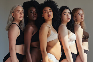 Obraz premium Young diverse group of women wearing underwear. Concept image representing diversity and self acceptance