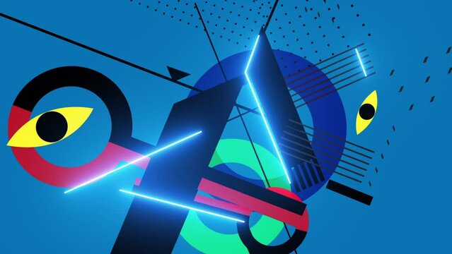 animation - abstract minimalist geometric background  with neon lines