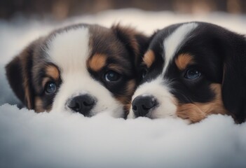 AI generated illustration of Two adorable puppies in the snow