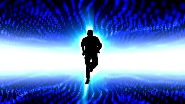 4K Ultra HD Video: 3D Animation of a Man Running Through the Digital World

