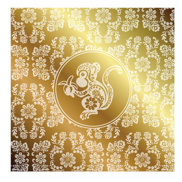 greeting card monkey with gold in ethnic  style, vector illustration