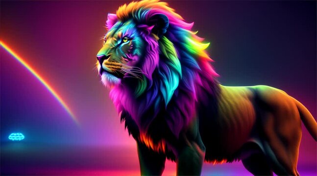 虹色のネオンカラーのライオン｜rainbow neon colored lion Generative AI