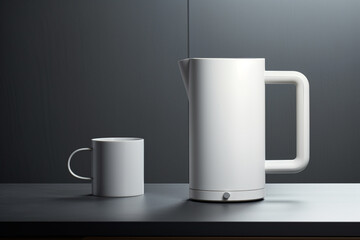 A minimalist electric kettle with a seamless design, featuring a concealed heating element for a clutter-free appearance. - obrazy, fototapety, plakaty
