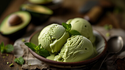 Delicious avocado ice cream .  - obrazy, fototapety, plakaty
