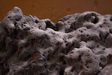 close up of a textured rock with small holes