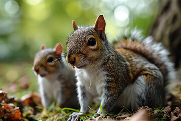 Naklejka na ściany i meble squirrel family in the meadow